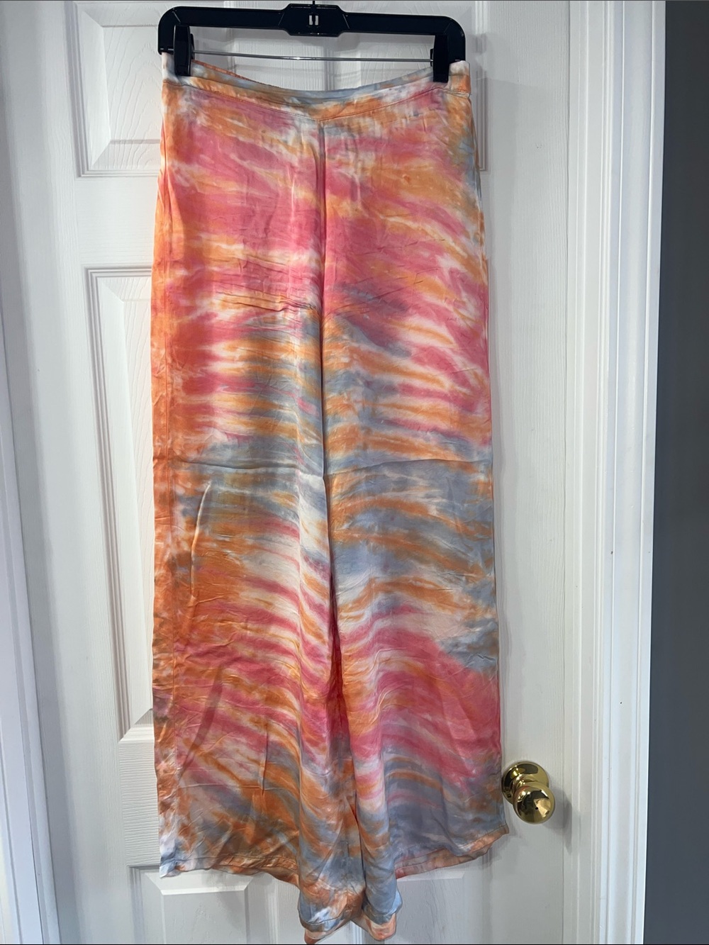 Young Fabulous & Broke Satin Tie-Dye Pants in Pink, Orange & Gray 28”x29”